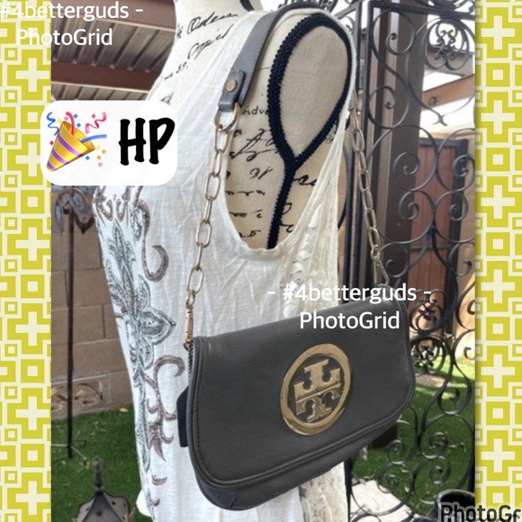 Tory Burch Leather Flap Purse & Convertible Clutch Gray with Gold Chain - Picture 16 of 16